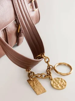 Next Charm Buckle Hand Held Bag Tan Brown Discount