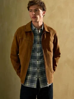 Next Tan Brown Faux Suede Harrington Jacket New