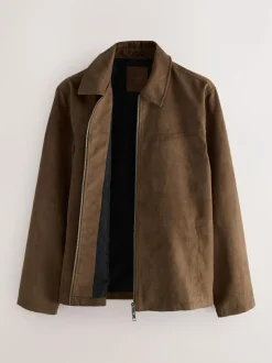 Next Tan Brown Faux Suede Harrington Jacket New