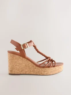 Next Forever Comfort® Plaited Strappy Wedge Heels Tan Brown Hot