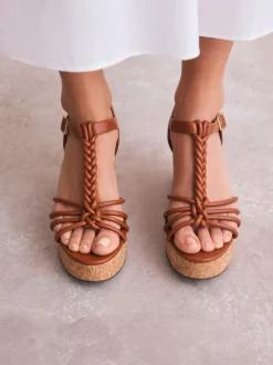 Next Forever Comfort® Plaited Strappy Wedge Heels Tan Brown Hot
