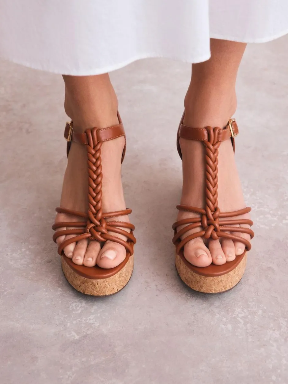 Next Forever Comfort® Plaited Strappy Wedge Heels Tan Brown Hot