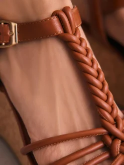 Next Forever Comfort® Plaited Strappy Wedge Heels Tan Brown Hot