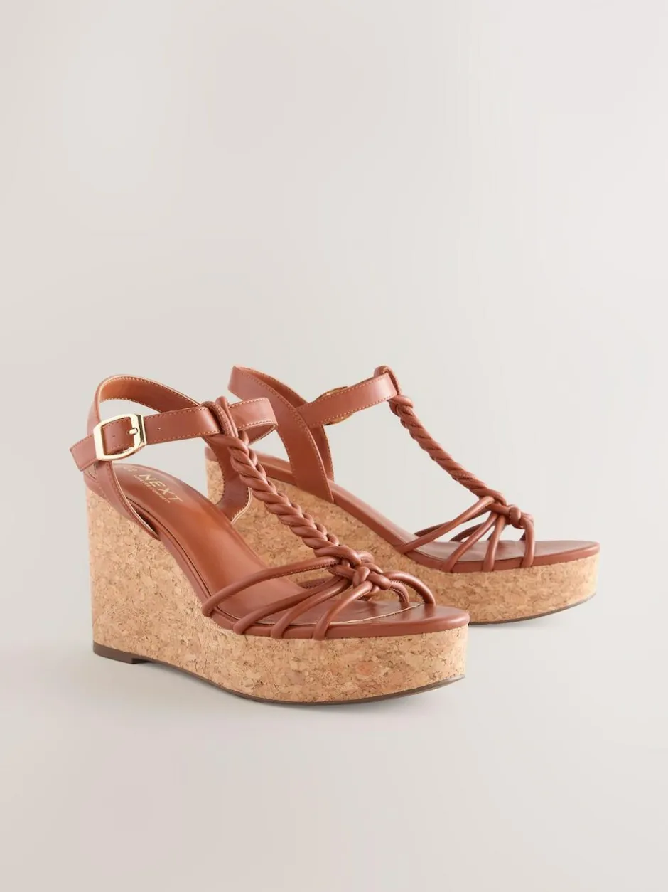 Next Forever Comfort® Plaited Strappy Wedge Heels Tan Brown Hot