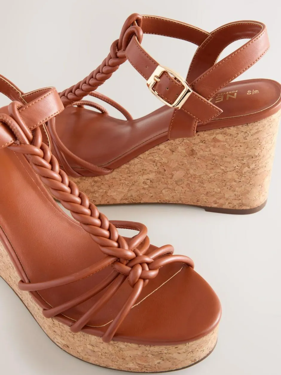 Next Forever Comfort® Plaited Strappy Wedge Heels Tan Brown Hot