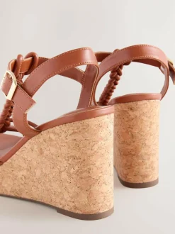 Next Forever Comfort® Plaited Strappy Wedge Heels Tan Brown Hot