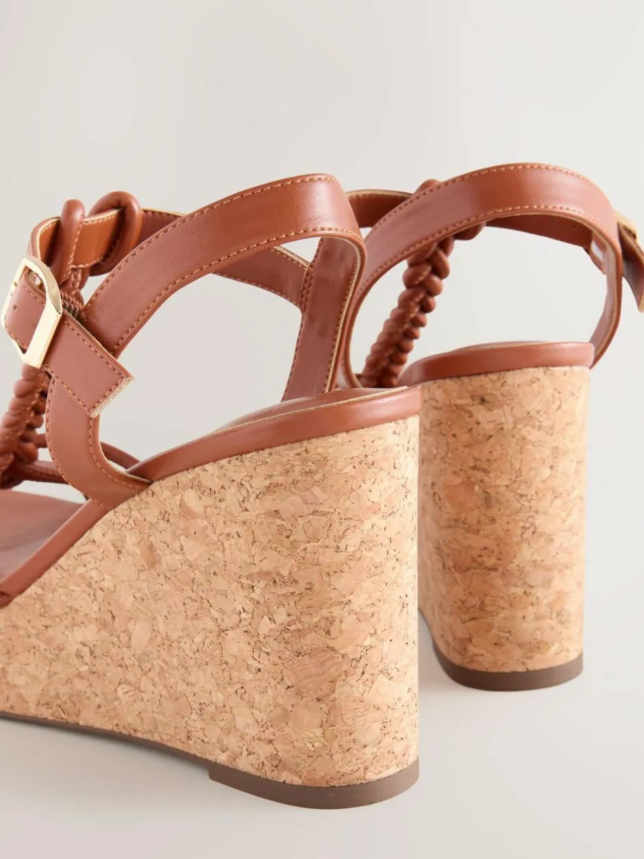 Next Forever Comfort® Plaited Strappy Wedge Heels Tan Brown Hot