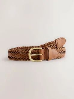 Next Hand Plaited Leather Belt Tan Brown New