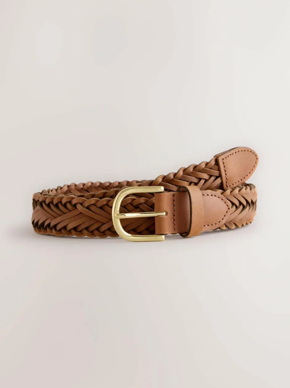 Next Hand Plaited Leather Belt Tan Brown New