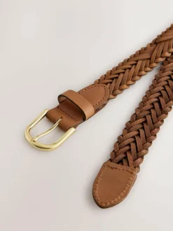 Next Hand Plaited Leather Belt Tan Brown New