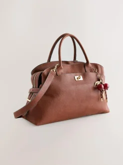Next Large Tote Bag with Charms Tan Brown Clearance