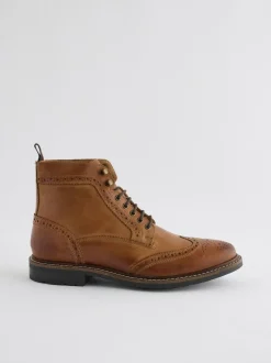 Next Leather Brogue Boots Tan Brown Online
