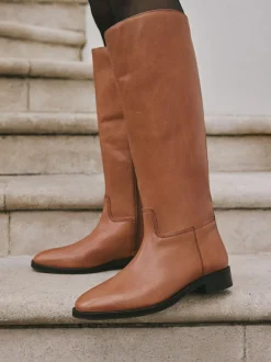 Next Extra Wide Fit Forever Comfort® Flat Riding Boots Tan Brown Leather Outlet