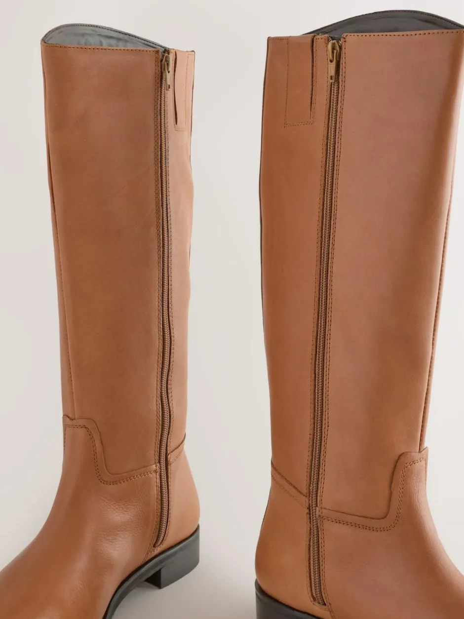 Next Extra Wide Fit Forever Comfort® Flat Riding Boots Tan Brown Leather Outlet