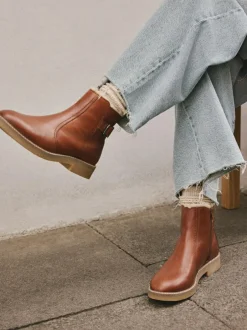 Next Forever Comfort® Faux Fur Lined Buckle Trim Ankle Boots Tan Brown Leather Sale