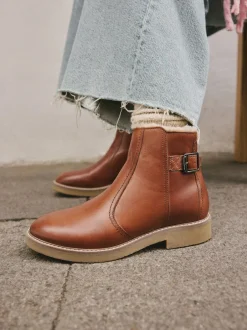 Next Forever Comfort® Faux Fur Lined Buckle Trim Ankle Boots Tan Brown Leather Sale