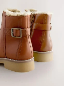 Next Forever Comfort® Faux Fur Lined Buckle Trim Ankle Boots Tan Brown Leather Sale