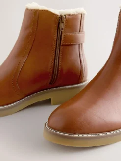 Next Forever Comfort® Faux Fur Lined Buckle Trim Ankle Boots Tan Brown Leather Sale