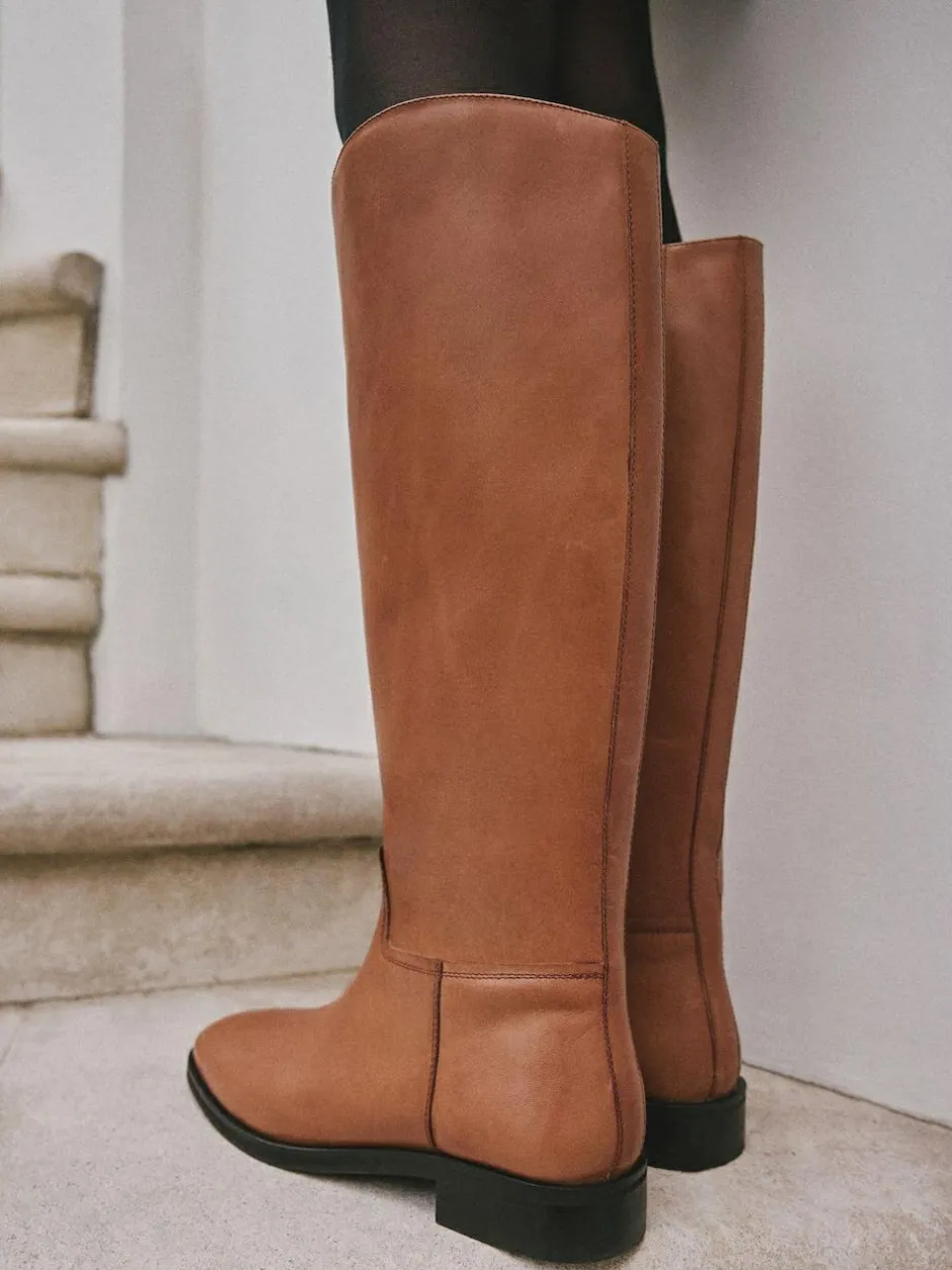 Next Standard/Wide Fit Forever Comfort® Flat Riding Boots Tan Brown Leather Hot