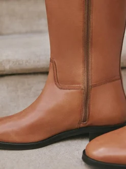 Next Standard/Wide Fit Forever Comfort® Flat Riding Boots Tan Brown Leather Hot