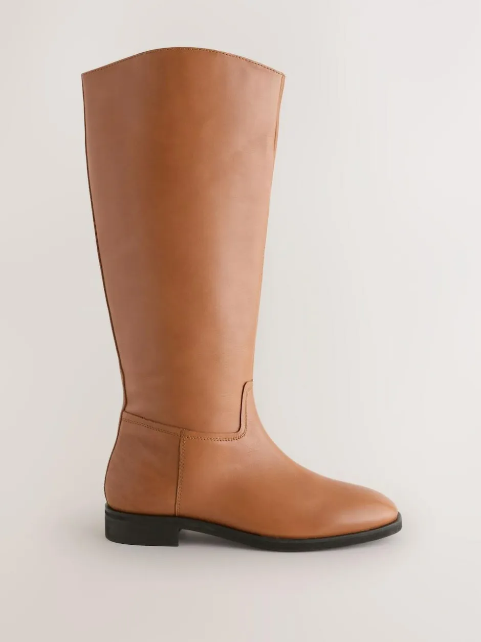 Next Standard/Wide Fit Forever Comfort® Flat Riding Boots Tan Brown Leather Hot