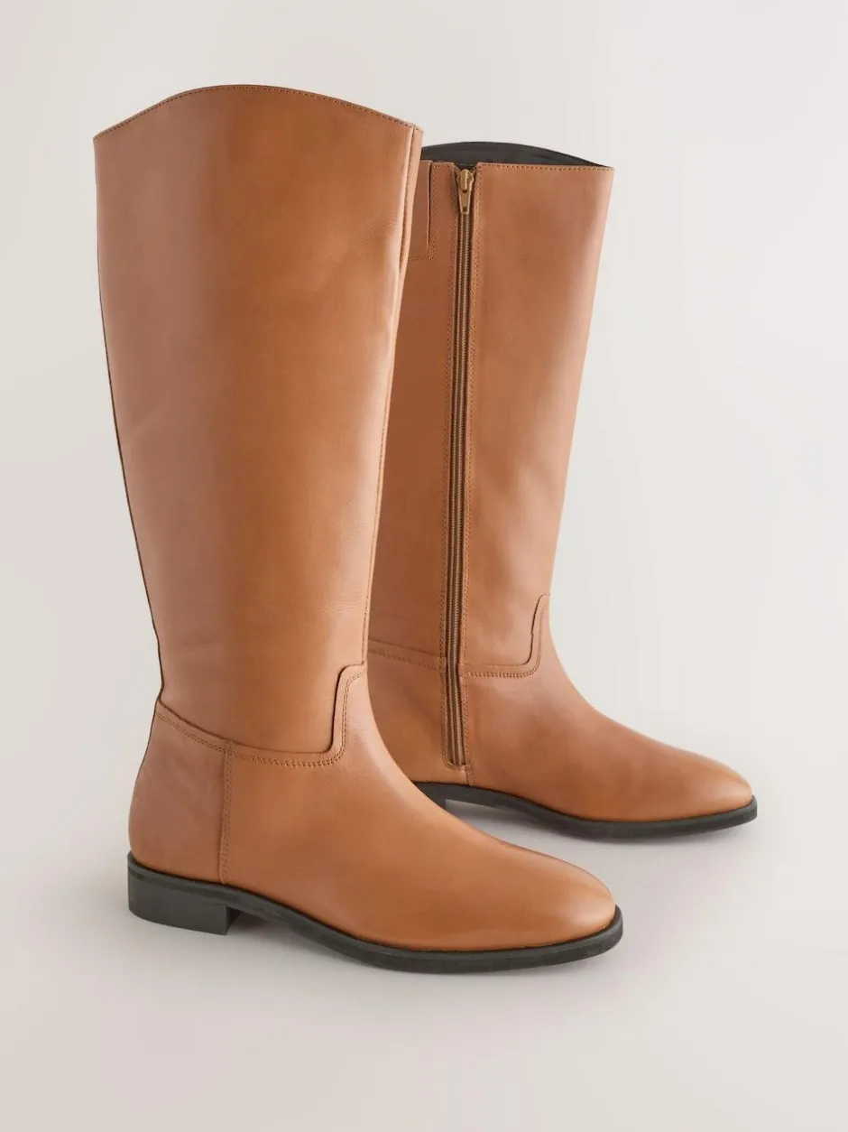 Next Standard/Wide Fit Forever Comfort® Flat Riding Boots Tan Brown Leather Hot