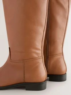 Next Standard/Wide Fit Forever Comfort® Flat Riding Boots Tan Brown Leather Hot
