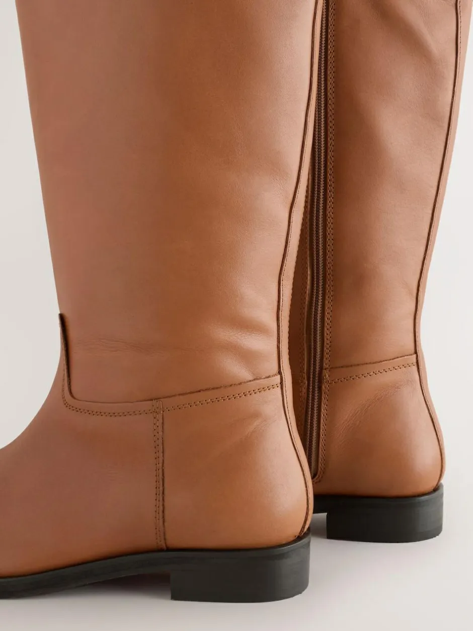 Next Standard/Wide Fit Forever Comfort® Flat Riding Boots Tan Brown Leather Hot