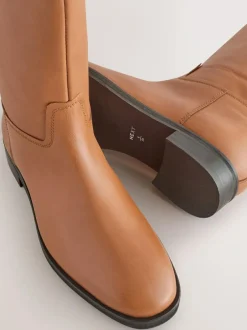 Next Standard/Wide Fit Forever Comfort® Flat Riding Boots Tan Brown Leather Hot