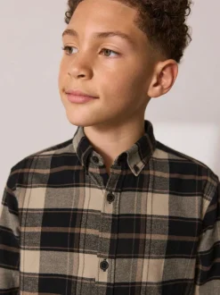 Next Long Sleeve Brushed Cotton Check Shirt (3-16yrs) Tan Brown Best