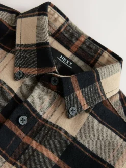 Next Long Sleeve Brushed Cotton Check Shirt (3-16yrs) Tan Brown Best