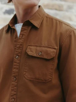 Next Long Sleeve Garment Dyed Oxford Shirt Tan Brown Sale