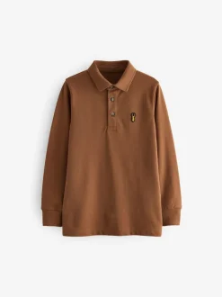 Next Tan Brown Long Sleeve Polo Shirt (3-16yrs) Outlet