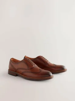 Next Oxford Wingcap Leather Shoes Tan Brown Clearance