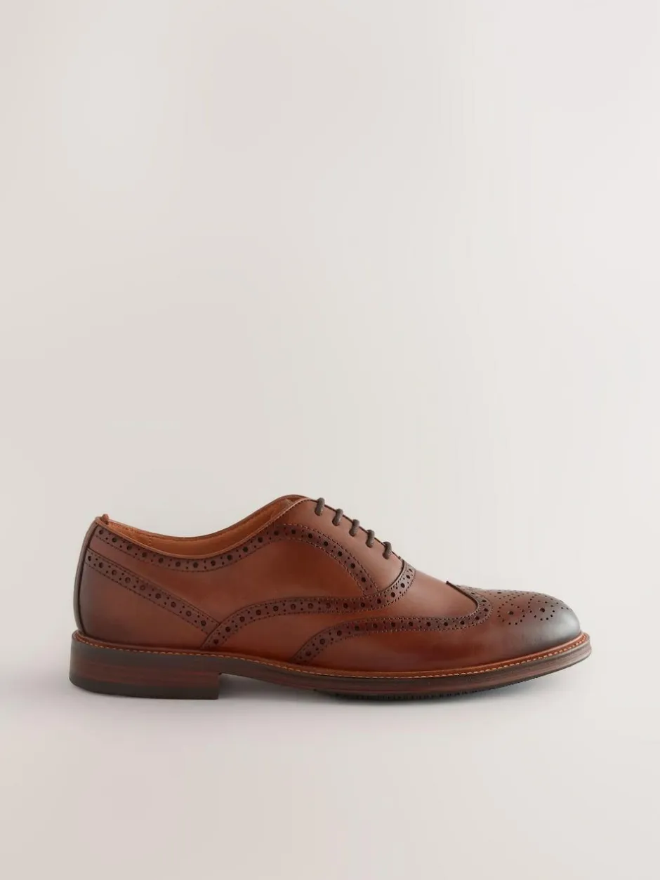 Next Oxford Wingcap Leather Shoes Tan Brown Clearance