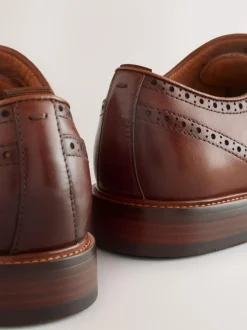 Next Oxford Wingcap Leather Shoes Tan Brown Clearance