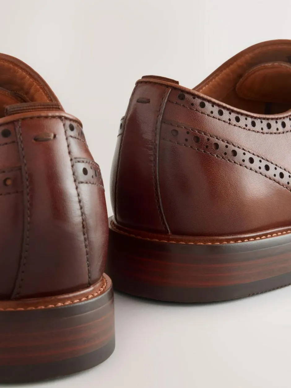 Next Oxford Wingcap Leather Shoes Tan Brown Clearance
