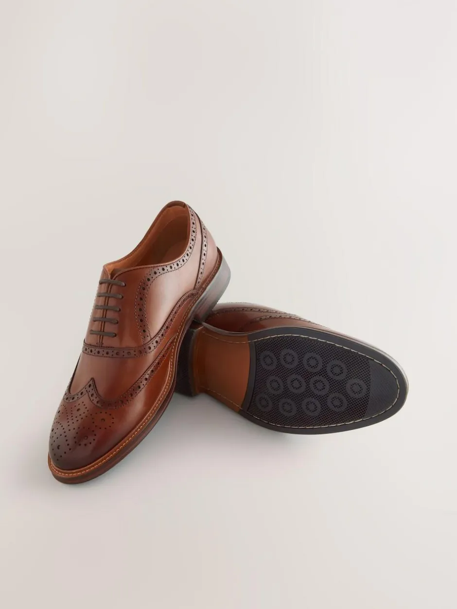 Next Oxford Wingcap Leather Shoes Tan Brown Clearance