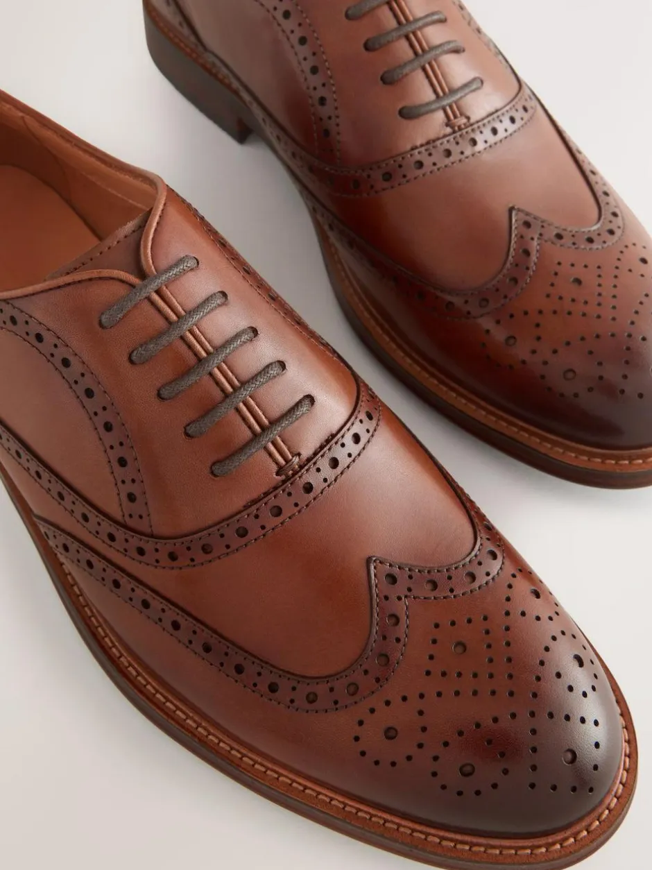 Next Oxford Wingcap Leather Shoes Tan Brown Clearance