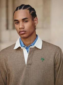 Next Tan Brown Puppytooth Rugby Shirt Hot