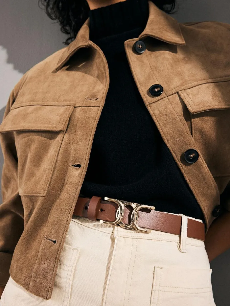Next Regular Statement Buckle Leather Belt Tan Brown Clearance