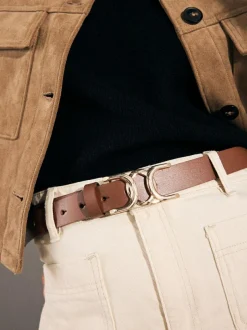 Next Regular Statement Buckle Leather Belt Tan Brown Clearance