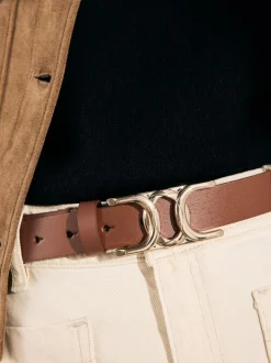 Next Regular Statement Buckle Leather Belt Tan Brown Clearance
