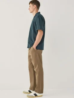 Next Regular Tapered Fit Single Pleated Stretch Chinos Trousers Tan Brown Clearance