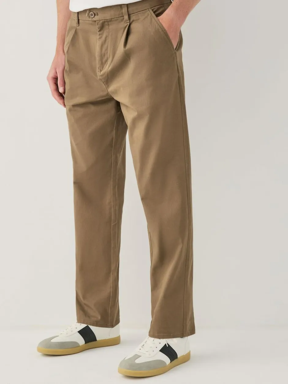 Next Regular Tapered Fit Single Pleated Stretch Chinos Trousers Tan Brown Clearance
