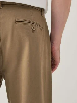 Next Regular Tapered Fit Single Pleated Stretch Chinos Trousers Tan Brown Clearance