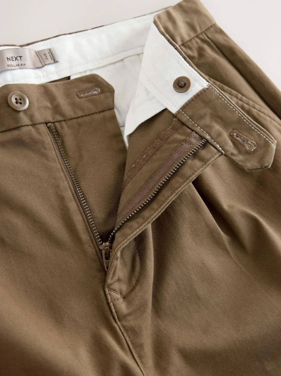 Next Regular Tapered Fit Single Pleated Stretch Chinos Trousers Tan Brown Clearance