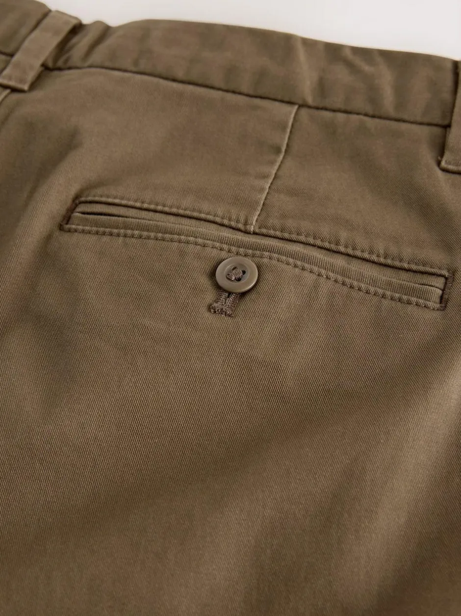 Next Regular Tapered Fit Single Pleated Stretch Chinos Trousers Tan Brown Clearance