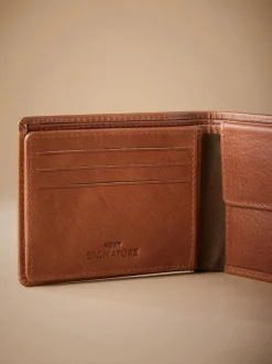 Next Signature Leather Extra Capacity Wallet Tan Brown Discount