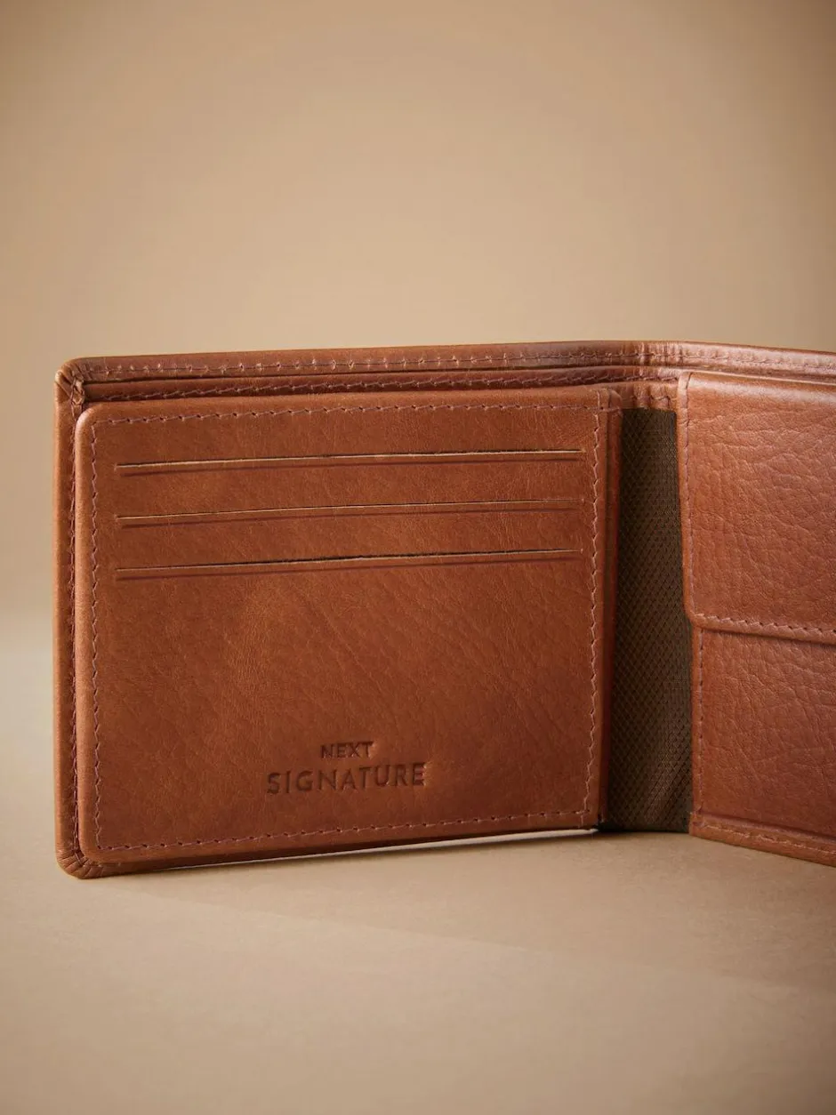 Next Signature Leather Extra Capacity Wallet Tan Brown Discount
